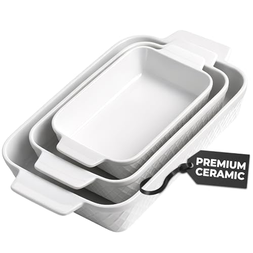MIAMIO - Casserole Dish Set of 3 / Ceramic Rectangular Baking Pan, 3-Piece Stackable Bakeware Sets, 850 ml, 1650 ml, 2900 ml - Dishwasher and Oven Safe - Palmanova Collection