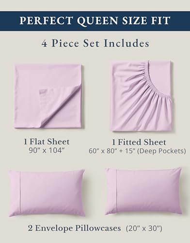 Image of LANE LINEN 100% Organic Cotton Queen Sheets, Low Pill Fade Resistant Classic Percale Weave Bedsheets for Queen Size Bed, 15 inch Deep Pocket Sustainably Produced Mercerized Cotton Sheeting- Orchid Petal