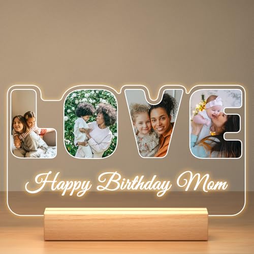 Custom Collage Picture Frames with Photo, Customized LOVE Photo Frame with Night Light, Personalized Picture Frame, Personalized Birthday Valentines Day Gifts for Women Men Mom Dad Baby Kids Family