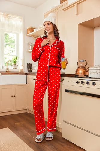 Image of Ekouaer Women's Classic Button Down Long Satin Silk Pajama Set