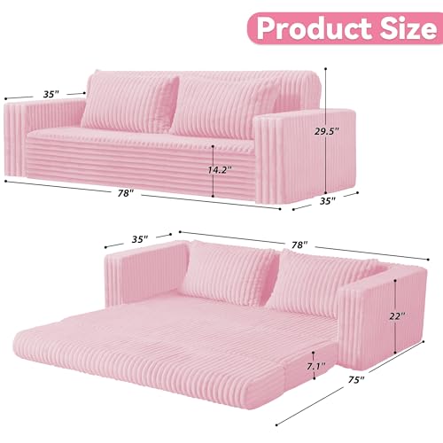 Image of HABUTWAY Folding Sofa Bed, 2 in 1 Convertible Sleeper Chair with 2 Pillows, Portable Fold Out Chair Bed with Armrest, Comfy Floor Couch, Lazy Sofa for Living Room Bedroom Dorm Home Office, Pink