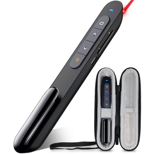 DinoFire Clicker de apresentação com estojo, apresentador sem fio remoto PowerPoint Clicker Storage