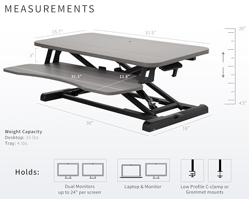 Image of VIVO 32 inch Desk Converter, K Series, Height Adjustable Sit to Stand Riser, Dual Monitor and Laptop Workstation with Wide Keyboard Tray, Gray Top, Black Frame, DESK-V000KG