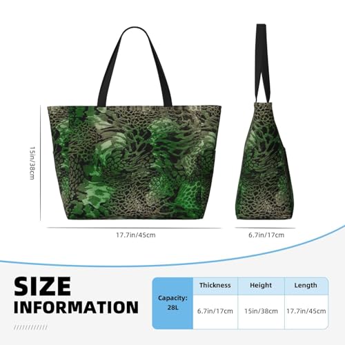 Green Snake Print Roomy Beach Tote Bag For Women, Large Travel Bag For Weekend Travel,Pool4
