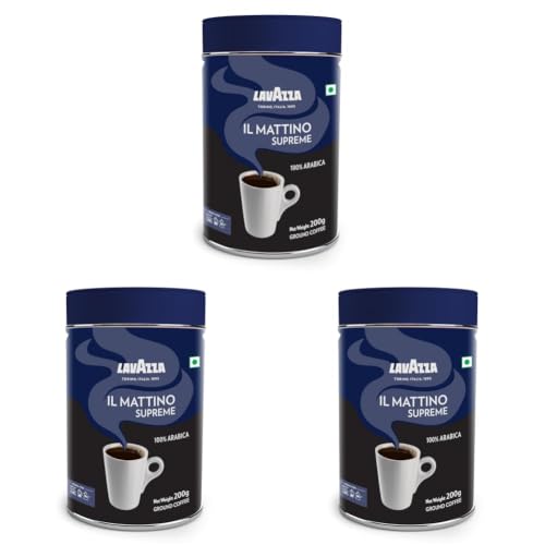 Image of Lavazza Il Mattino Supreme |Pure Ground Coffee | Premium Arabica | Medium Roast | Notes Of Nuts & Dried Fruits | Intensity 5 | 200G Bottle (Pack of 3)