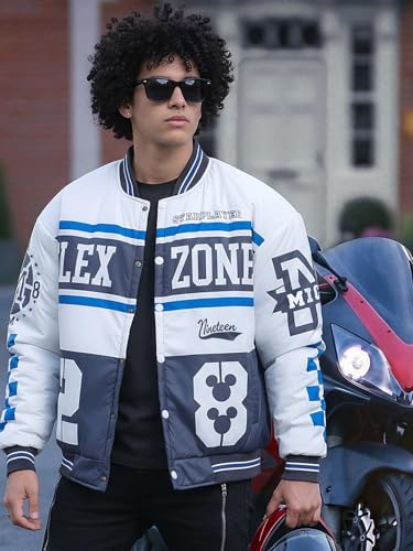 Image of Bewakoof Official Disney Merchandise Mickey Men's Typography Oversized Fit Full Sleeve Stand Collar Nylon Jacket