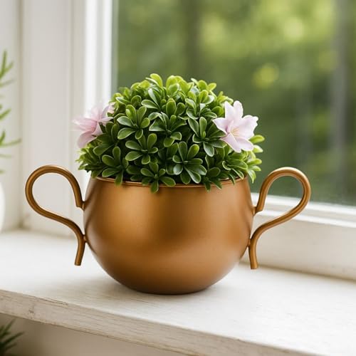 Image of CINAGRO Metal Flower Vase Planter Pot, Pots for Plants, Plant Pots for Home Decoration, Succulent Pot, Indoor Planter Garden Decor Style: Antique Gold
