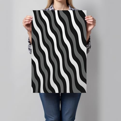 Tableau lignes noires ondulées GDJSMIN 60x90 cm gris pour decoration salon moderne