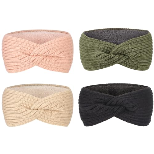DRESHOW Diadema de Punto Cálido para Mujer Calentador de Orejas de Invierno Diademas de Ganchillo Bandas Gruesas para el Pelo de Lana