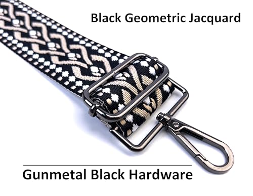 Image of Purse Strap Replacement for Crossbody Bags & Handbags | Premium Webbing with Gunmetal Black Hardware Clip-On Installation Adjustable Length Comfortable Wide Guitar Style Strap