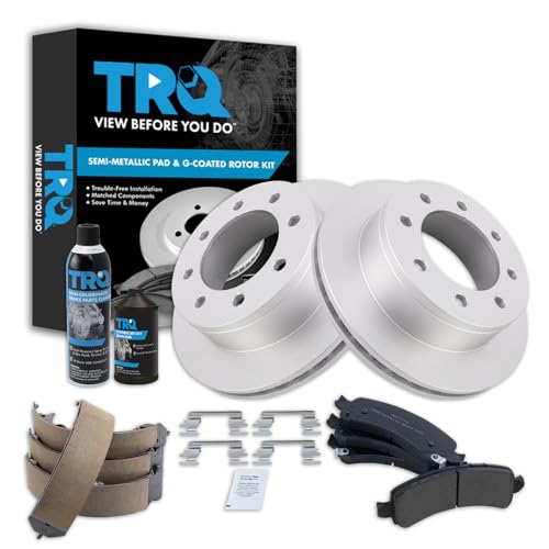Image of TRQ Rear Brake Pad & Rotor Kit Premium G-Coated Semi-Metallic Compatible with 2008-2016 GMC Savana 3500