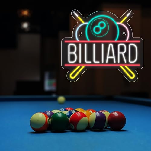 Billiards Neon Sign for Wall Decor Pool Room LED Light for Pub Bar Billiard Game Room USB Powered Dimmable