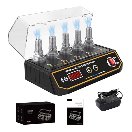 5-Holes Spark Plug Tester Adjustable Simulated RPM 200~9999rpm & Hole Height Automotive Engine Ignition Coil Tester with Protective Cover Digital Display & Indicator for 12V Vehicles and Motorcycle