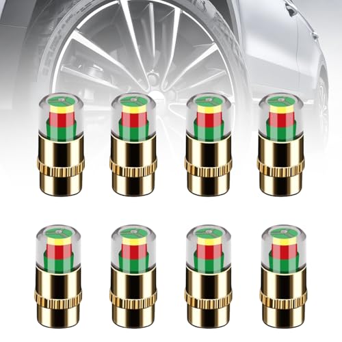Image of TecoKart 8PCS Tyre Pressure Monitor Valve Caps, 2.4Bar Car Tyre Pressure Checker with 3-Color Indicator, Universal Tyre Caps Valve for Car, Onelap Tyre Pressure Monitoring System with Wrench&Nuts