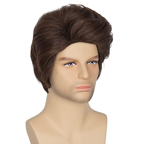 Miss U Hair Mens 70s 80s Short Wavy Brown Shaggy Wig Anime Cosplay Costume Wig Halloween