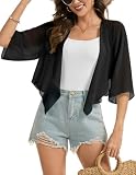Bbonlinedress Chiffon Bolero Damen schwarz 3/4 Ärmel Leichte Schulterjacke elegant festlich Bolerojacke Casual Offene Vorderseite Shrug Black 2XL