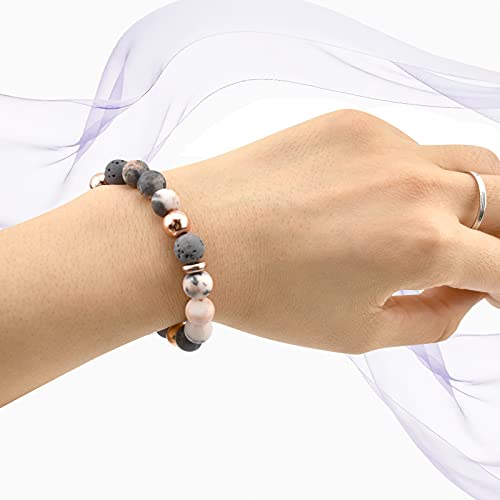 Lava Rock Bead Bracelet For Women-Zebra Stone Beaded Bracelets Essential Oil Aromatherapy Bracelet Set Balancing Chakra - Perfect Gifts For Women2