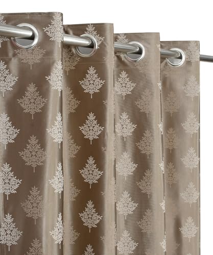 Image of Semi Room Darkening Curtains, Brown, Tree Print, 4x5 ft, Set of 2 Window Curtain