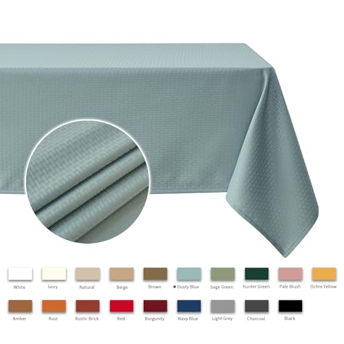 Image of maxmill Rectangle Tablecloth Weaved Texture Design Water Resistant Wrinkle Free Spill-Proof, Soft Table Cloth for Dining Room Decoration, Banquet Parties Holiday Dinner, 52 x 84 Inch Dusty Blue
