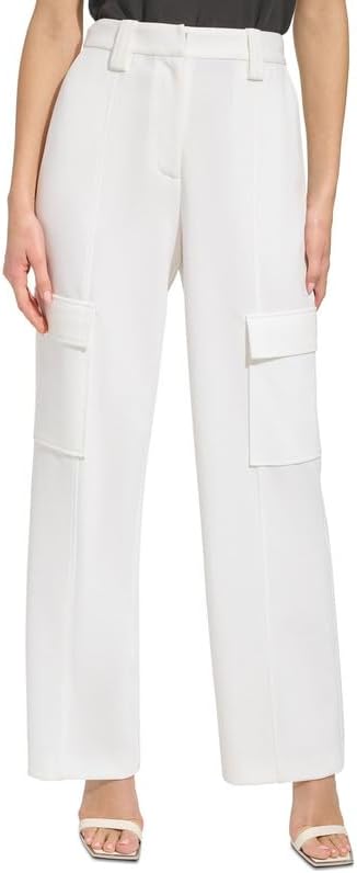 DKNY Women’s Solid Wide-Leg Crepe Cargo-Pocket Pants (Ivory, 10) DKNY Women’s Solid Wide-Leg Crepe Cargo-Pocket Pants (Ivory, 10)