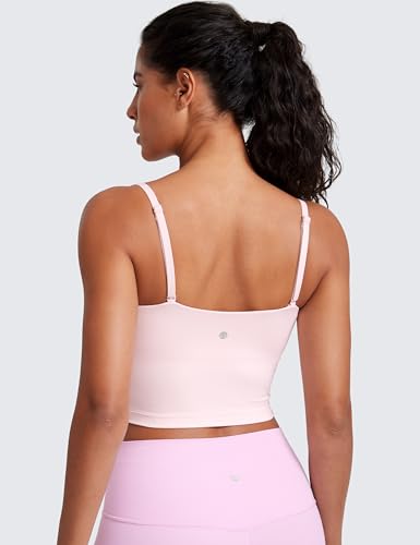Image of CRZ YOGA Butterluxe Cami Crop Tank Tops | Light Support, Removable Pads, Yoga, Extremely Soft, Square Neck, Spaghetti Straps, Longline Sports Bras for Women