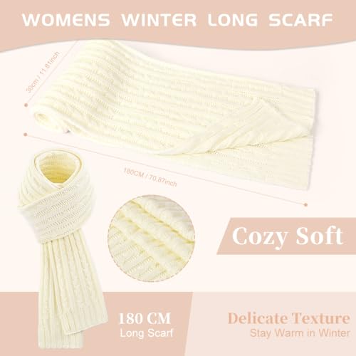 Womens Winter Warm Beanie Hat Long Scarf Touchscreen Gloves Set with Fleece Lined Skull Pom Caps 3 in 1 Set for Gift4