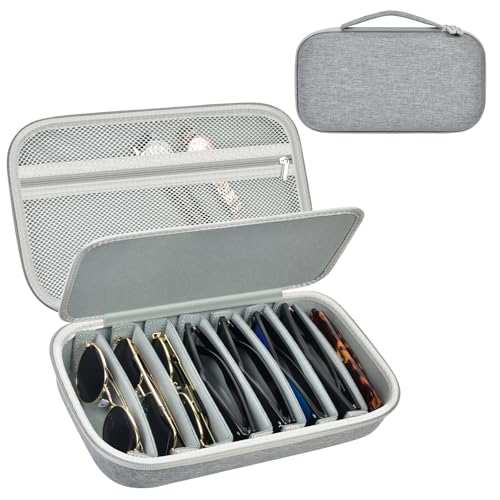 Grapsa Reise Sonnenbrillen Aufbewahrung für Glapeame/für CARFIA/für wearPro/für Wrimen, Brillenbox für Mehrere 8 Sonnenbrillen und Uhren, Schlüssel, Kopfhörer-Grau, L (nur Tasche)