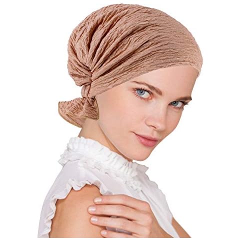 Abbey Cap Womens Chemo Hat Beanie Scarf Turban Headwear for Cancer Plush Peachy Pink Golden Shimmer Cover
