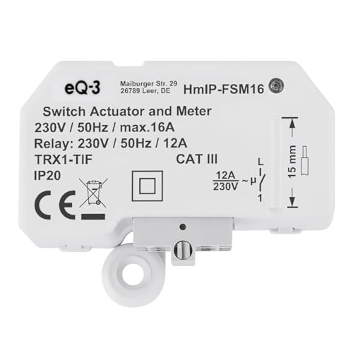 Homematic IP Smart Home Schalt-Mess-Aktor (16 A) – Unterputz, Aktor misst Strom, steuert Geräte und Leuchten per App, Alexa & Google Assistant, Energie sparen, 150239A0
