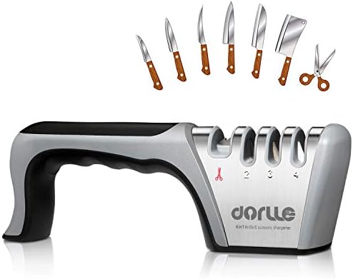 Dorlle Knife Sharpener, Upgraded 4-Stage Manual Chef Knife Sharpener to Help Repair, Restore and Polish Blades （Black）