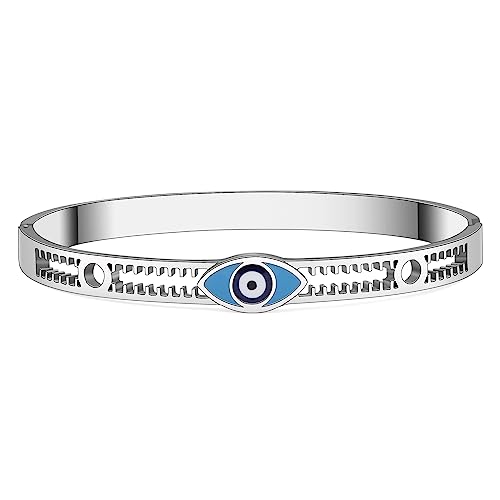 Bracelet Oeil du Mal en acier inoxydable plaqué argent et or 18k avec résine pour femme