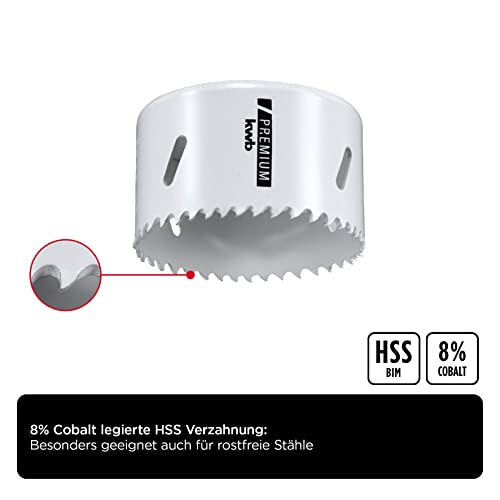 kwb HSS Bi-Metall-Lochsäge Ø 73 mm, 8% kobaltlegiert mit progressiver Vario-Zahnung und hoher Präzision für den vielseitigen Einsatz – Ansicht 3