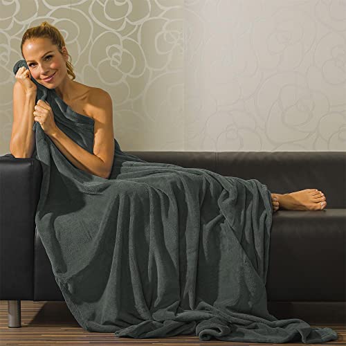 CelinaTex Flauschige Kuscheldecke XXL 220 x 240 cm grau Decke Sofa warm Wohndecke weich Mikrofaser Fleece Oeko-TEX Montreal