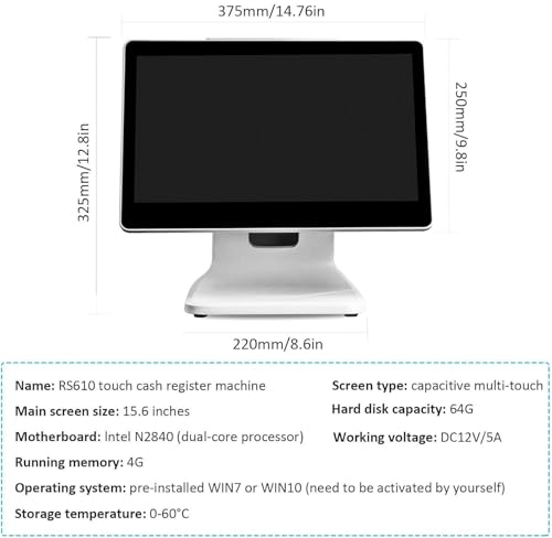 Image of 15.6 Inch Touch Screen PC POS for Small Business, All in One Smart Touch Screen Cash Register POS, for Retail, Restaurant, Retail, Cafe, Club
