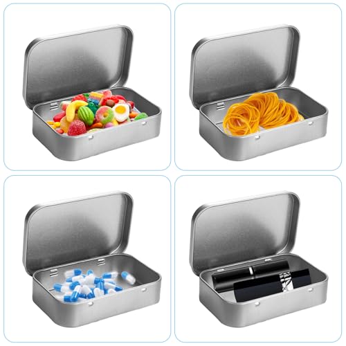 4 Stücke Metalldöschen Klein, Silber Metalldosen Blechdosen mit Deckel,Rechteckig Rostfrei Minibox Aufbewahrungsbox für Münzen, Süßigkeiten, Schlüsseletc,Kleinen Gegenständen（9.5 x 6.0 x 2.2cm）