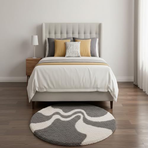 Image of Vintage Threads (Grey 3D 6x6 Ft Shaggy Carpet for Living Room & Bedroom | Ultra Soft Plush Long Pile Rug | Thick Fluffy 3D Modern Floor Carpet | Cozy Luxury Home Decor Rug