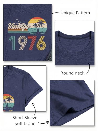 Image of 50th Birthday Gift for Women Vintage 1975 T Shirts Retro Graphic Birthday Shirt Casual Letter Print Short Sleeve Tee Tops
