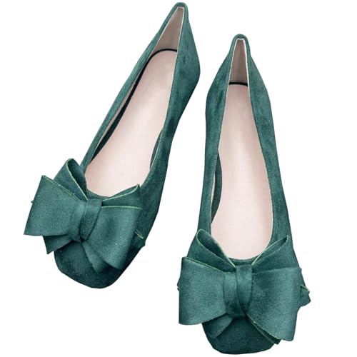 Stunner Womens Bowknot Ballet Flats Square Toe Casual Flats Comfortable Velvet Flats Slip On Work Flats