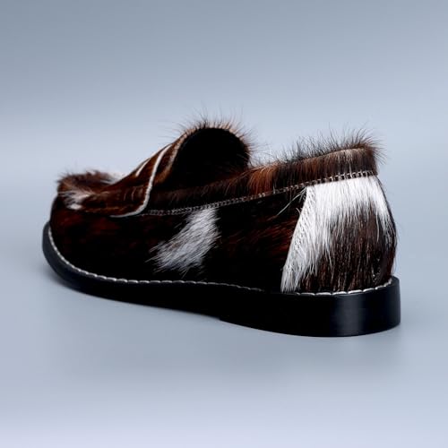Image of XOBZJH Vintage Penny Loafers for Women Handmade Natural Calf Hair Flats with Arch Support,Comfortable Designer Work Walking Shoes
