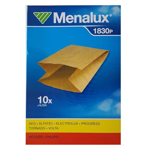 Menalux 1830P – Sacs Aspirateur Papier, Lot de 10, Filtration Supérieure à 95%, Capacité 3 L, Fermeture Hygiénique, Compatibles Electrolux Philips Hoover...