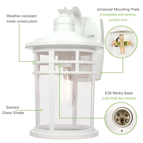 Image of Darkaway 2 Pack Large Outdoor Porch Lights Wall Mount, 15inch Outdoor Light Fixtures Sconces Wall Lighting with Seeded Glass Exterior Lights for Patio Yard House Hallway Doorway Garage
