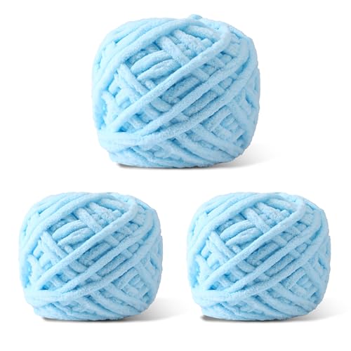 Image of Plush Chenille Chunky Yarn for Crocheting 100g(54.6yd) - Bulky Thick Fluffy Yarn for Knitting- Soft Velvet for Baby, Blanket Knitting Blanket Yarns- Amigurumi Yarns (3-Blue)