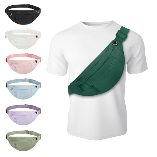 Image of Frenou Large Waist Bag With 4-Zipper Pockets-Fanny Pack For Women And Man-Crossbody Belt Bag With Adjustable Strap For Travel Running Hiking Walking Workout Deep Green