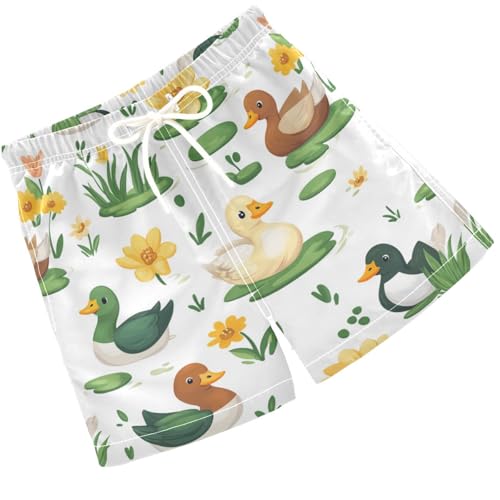 Pigsaly Boys Swim Trunks Duck Flowers Wildlife Animal Boys Board Shorts Swimsuit Swimwear Summer Bathing Suit 2T
