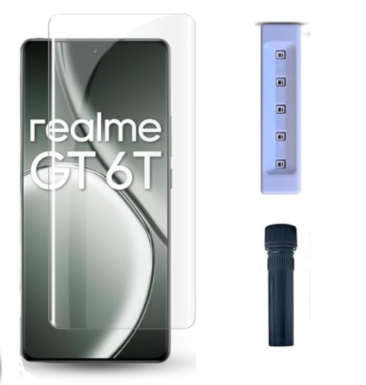 Image of BLACKSHEEP Premium HD+ UV Tempered Glass Screen Protector For Realme GT 6 5G / Realme GT 6T 5G (Pack of 1) Full Adhesive UV Curved Screen Protector Case Friendly HD Clarity with installation kit