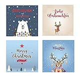 4 Premium Weihnachtskarten Klappkarten mit 4 edlen weißen Umschläge quadratisch 14,8x14,8cm Grußkarten für Weihnachten Karten Postkarten Weihnachtskarten für Weihnachtsgrüsse