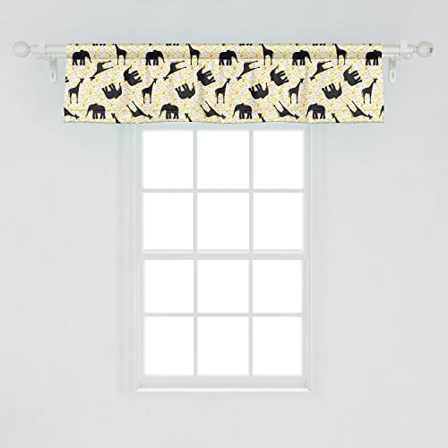 Ambesonne Giraffe Window Valance Pack of 2, Pattern Cartoon Giraffes Elephants on Spotty Background Wildlife, Rod Pocket Curtain Valances for Kitchen Bedroom, 54