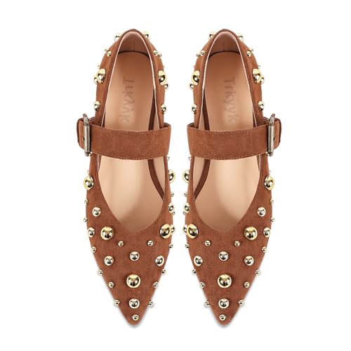 Women's Studded Flats Pointed Toe Mary Jane Flat Shoes4
