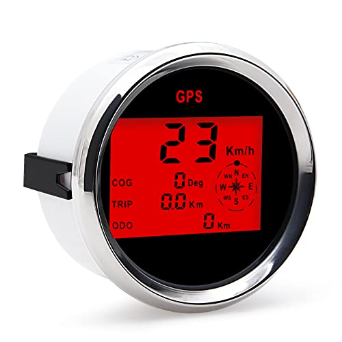 85mm Boat GPS Speedometer Waterproof Knots Km/h MPH Adjustable Speed Odometer Digital MPH Speedometer SOG COG ODO Trip Meter with Red Backlight for Car Truck Marine Speedometer 9-32V