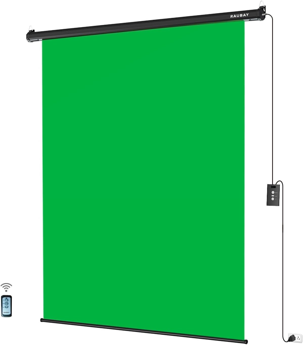 RAUBAY Motorized Pull Down Green Screen - 59.8" x 86.6" Collapsible Wall-Mount Background for Professional Video Production, Chroma Key Backdrop for YouTube, TikTok, Streaming, Video Conferencing Standard(59.8 x 86.6in) Green